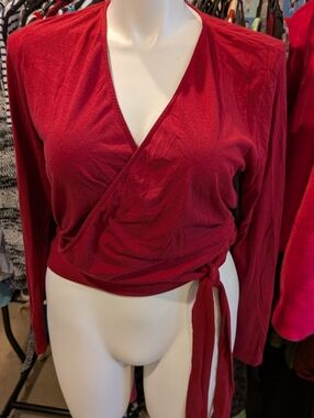 1901 Red Wrap-Style Long Sleeve Top - XL